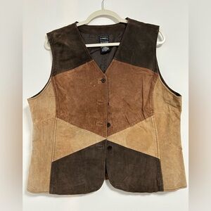 Outbrook Suede Leather Patchwork vest women’s XL Brown vintage westernYllwstone